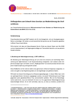 Stellungnahme FHK zum FHK-Stellungnahme zum Gesetzesentwurf zur Modernisierung des Strafverfahrens vom 08.10.2019