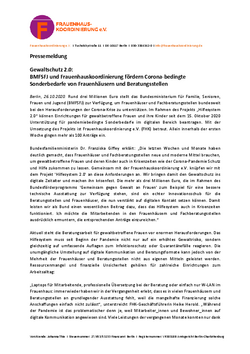 Pressemitteilung Gewaltschutz 2.0. PM Unterstützung Technik Corona Frauenhäuser
